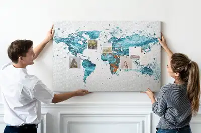 Printed World Map Cork Board