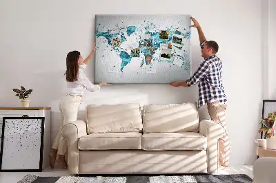 Printed World Map Cork Board