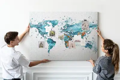 Printed World Map Cork Board