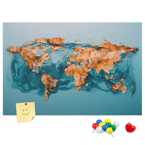 Abstract World Map Printed Cork Memo Board