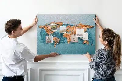 Abstract World Map Printed Cork Memo Board