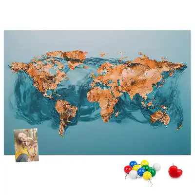 Abstract World Map Printed Cork Memo Board