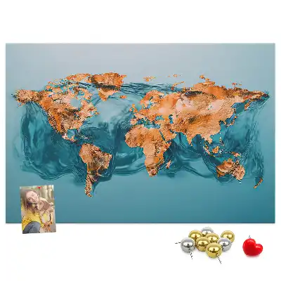 Abstract World Map Printed Cork Memo Board