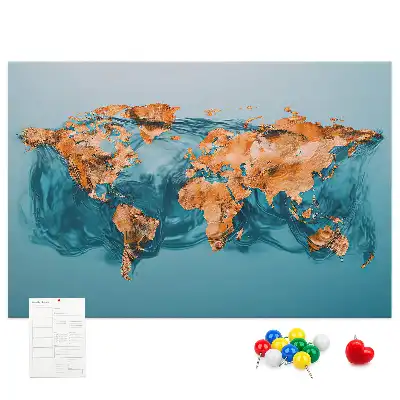 Abstract World Map Printed Cork Memo Board