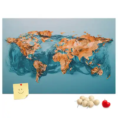 Abstract World Map Printed Cork Memo Board
