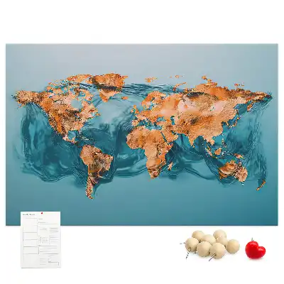 Abstract World Map Printed Cork Memo Board