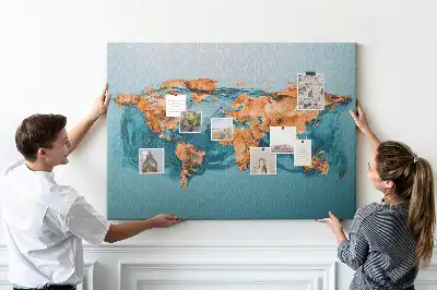 Abstract World Map Printed Cork Memo Board