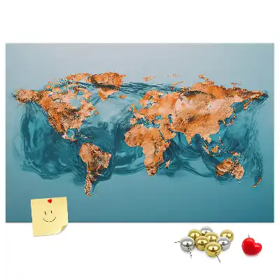Abstract World Map Printed Cork Memo Board