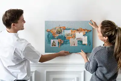 Abstract World Map Printed Cork Memo Board