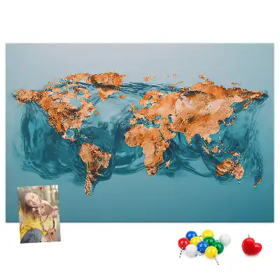 Abstract World Map Printed Cork Memo Board