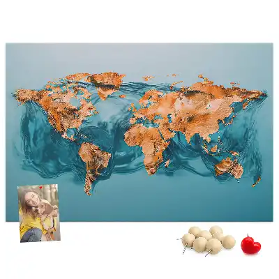 Abstract World Map Printed Cork Memo Board
