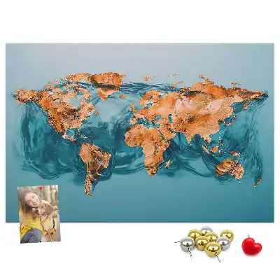 Abstract World Map Printed Cork Memo Board
