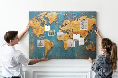 Decorative World Map Cork Memo Board