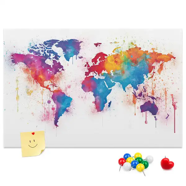 Printed Cork Memo Board World map
