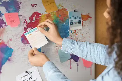 World Map Printed Cork Memo Board