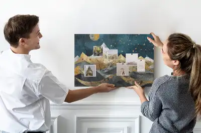 Printed Cork Board Mountains at night