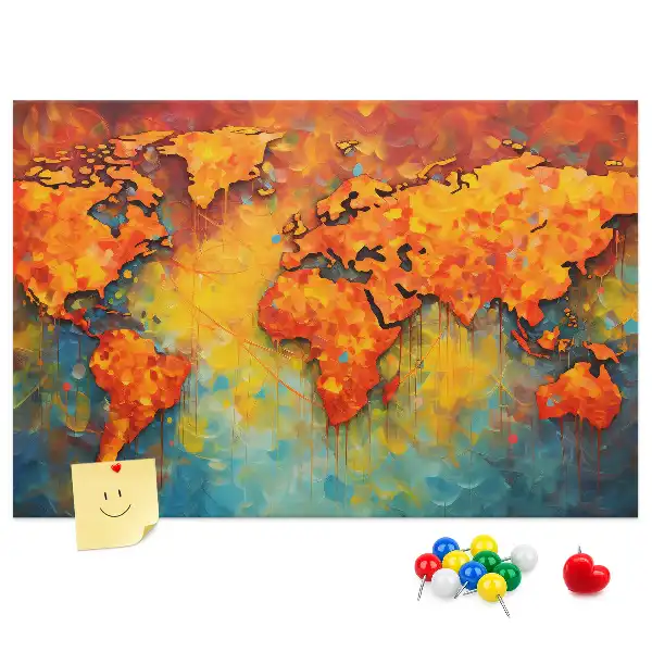 Decorative World Map Printed Cork Memo Board