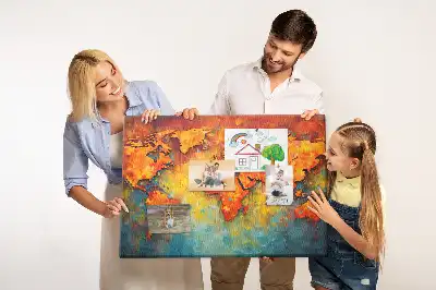Decorative World Map Printed Cork Memo Board