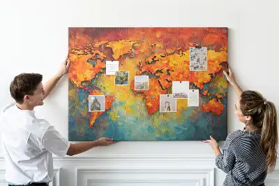 Decorative World Map Printed Cork Memo Board