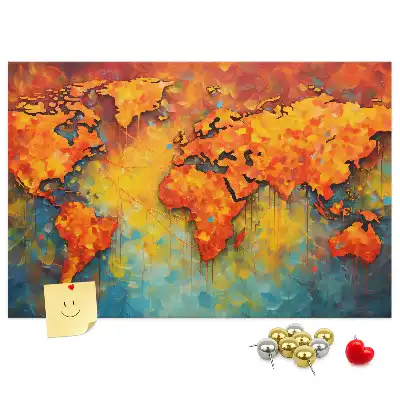 Decorative World Map Printed Cork Memo Board