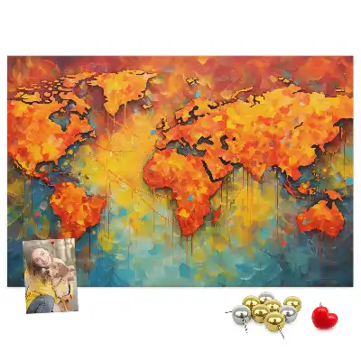 Decorative World Map Printed Cork Memo Board