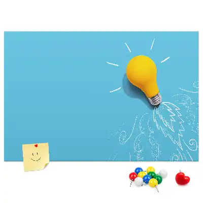 Cork memo board with light bulb drawing