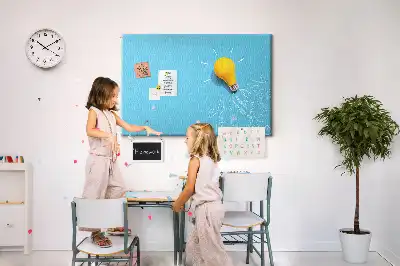 Cork memo board with light bulb drawing