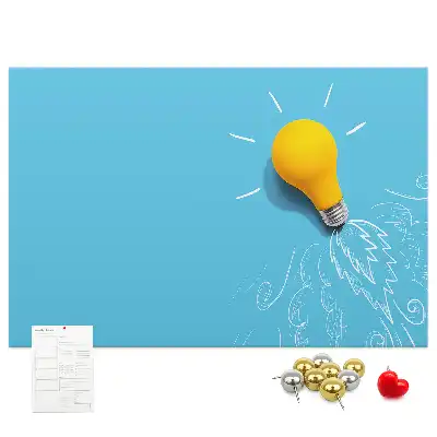 Cork memo board with light bulb drawing