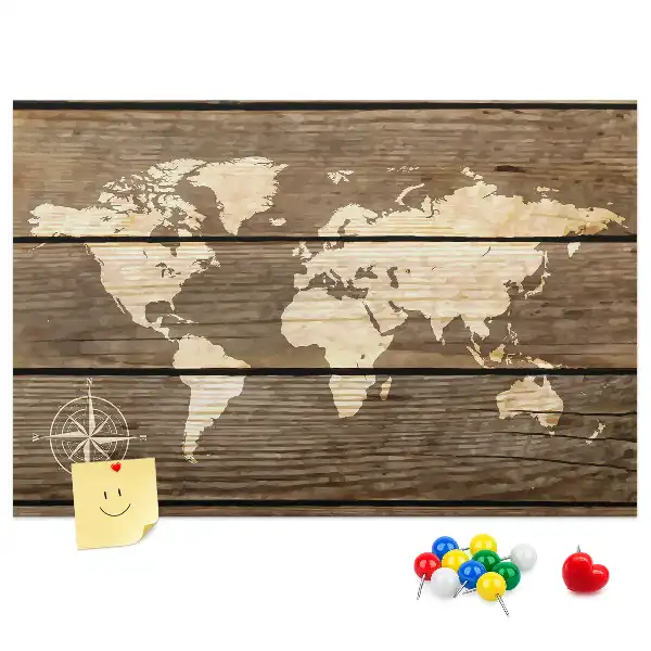 World Map Cork Memo Board