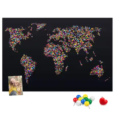 Dotted world map printed cork board