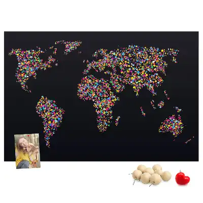 Dotted world map printed cork board
