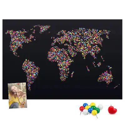 Dotted world map printed cork board