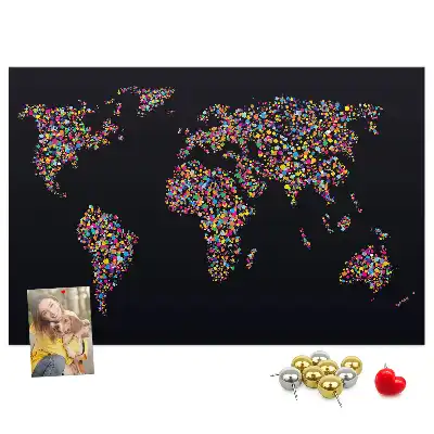 Dotted world map printed cork board