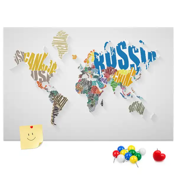 Printed Cork World Map Memo Board