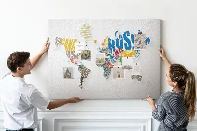 Printed Cork World Map Memo Board