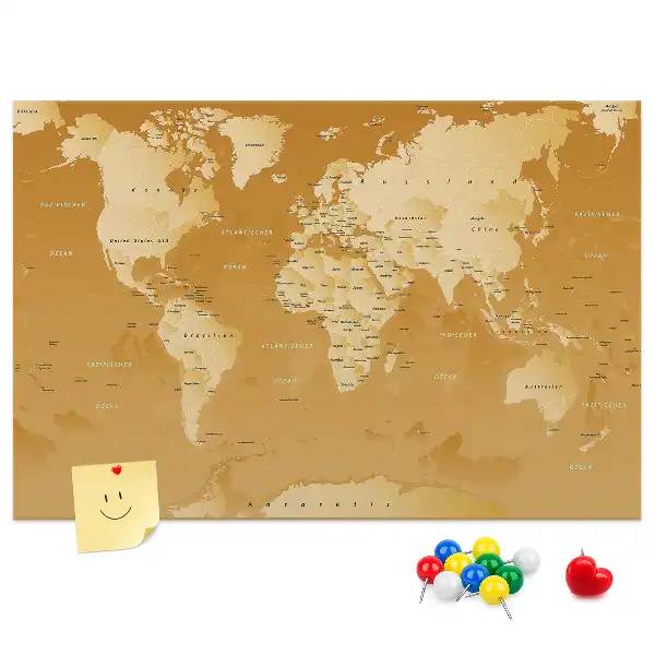 World Map Cork Memo Board
