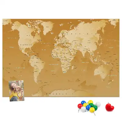World Map Cork Memo Board