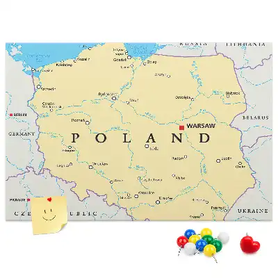 Printed Cork Board Political map of Poland