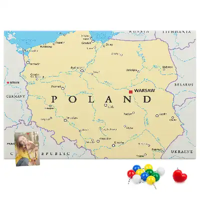 Printed Cork Board Political map of Poland