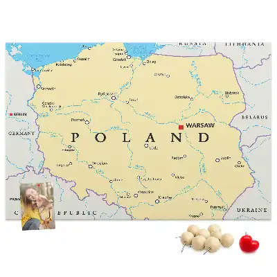 Printed Cork Board Political map of Poland