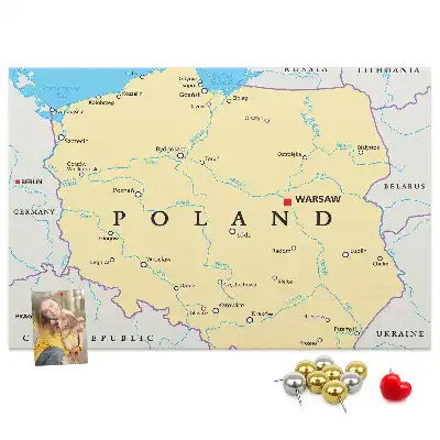 Printed Cork Board Political map of Poland