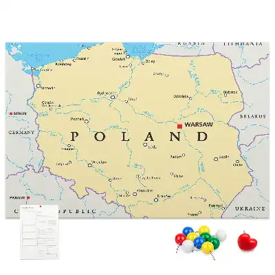 Printed Cork Board Political map of Poland
