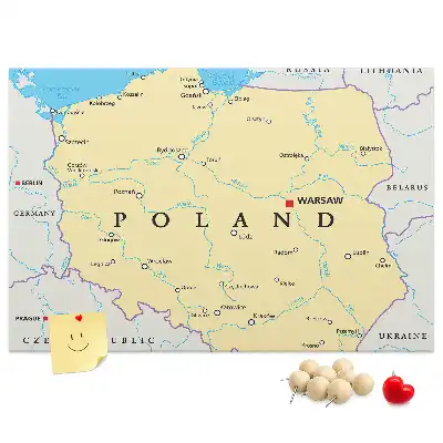 Printed Cork Board Political map of Poland