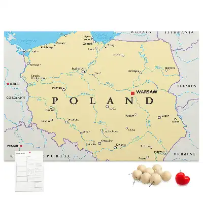 Printed Cork Board Political map of Poland
