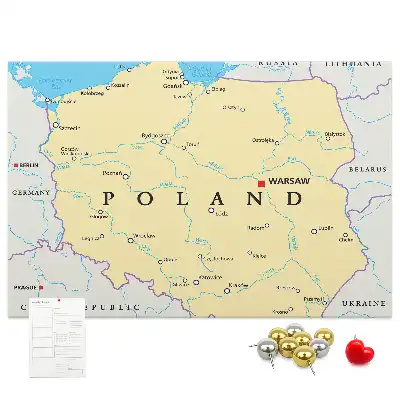 Printed Cork Board Political map of Poland