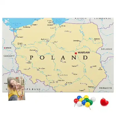 Printed Cork Board Political map of Poland