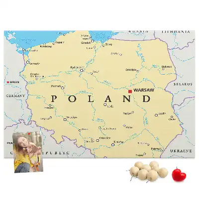 Printed Cork Board Political map of Poland