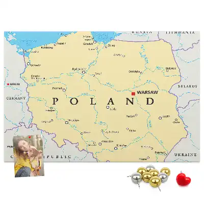 Printed Cork Board Political map of Poland