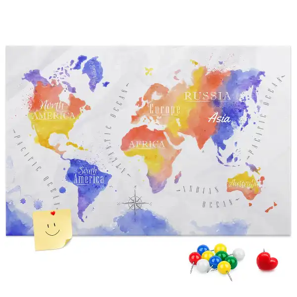 Watercolor World Map Printed Cork Memo Board