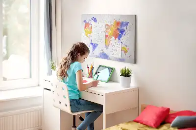 Watercolor World Map Printed Cork Memo Board
